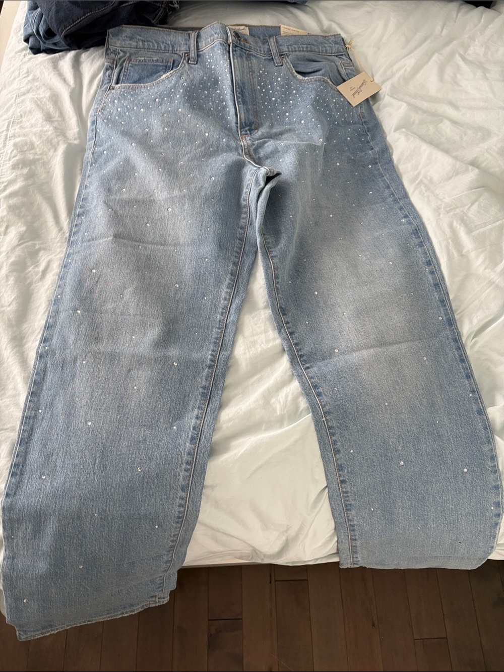 Universal Thread Light Blue Straight-Leg Jeans with Rhinestone Accents - Picture 4 of 5